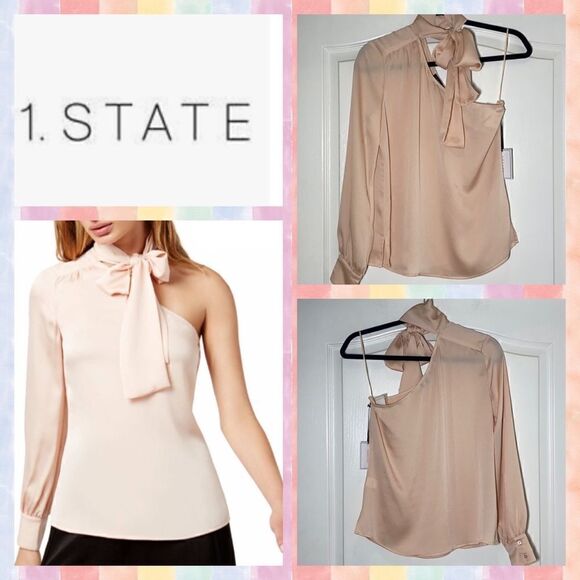NWT MSRP $69 1. State Tie Neck One Shoulder Blouse Women's Size Small - Picture 1 of 10
